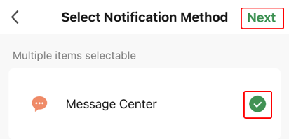 Select Notification Method screen